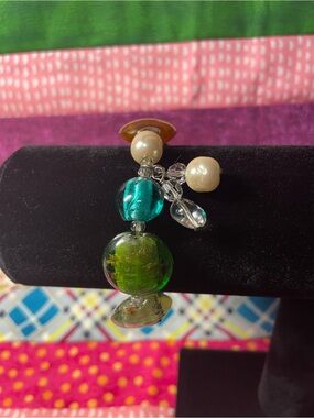 Silpada Green and Teal Glass Bead Cluster Bracelet with Pearl Accents